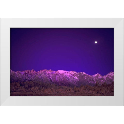 CA, Alabama Hills Moon over the Eastern Sierras White Modern Wood Framed Art Print by Welling, Dave
