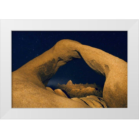 CA, Alabama Hills Mobius Arch illuminated White Modern Wood Framed Art Print by Kirkland, Dennis
