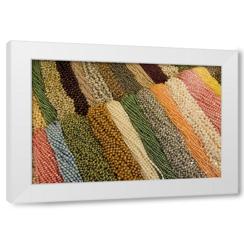 CA, San Francisco Beaded necklaces on display White Modern Wood Framed Art Print by Kaveney, Wendy