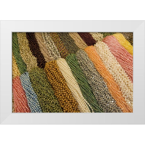 CA, San Francisco Beaded necklaces on display White Modern Wood Framed Art Print by Kaveney, Wendy