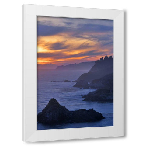 CA, Big Sur Coastal scene at sunset White Modern Wood Framed Art Print by Kelley, David