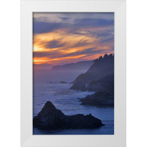CA, Big Sur Coastal scene at sunset White Modern Wood Framed Art Print by Kelley, David