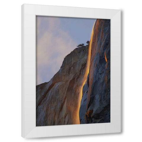CA, Yosemite Light reflects off Horsetail Falls White Modern Wood Framed Art Print by Anon, Josh