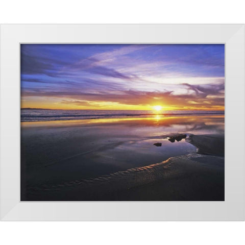 CA, Santa Barbara Sunset on the ocean and beach White Modern Wood Framed Art Print by Flaherty, Dennis