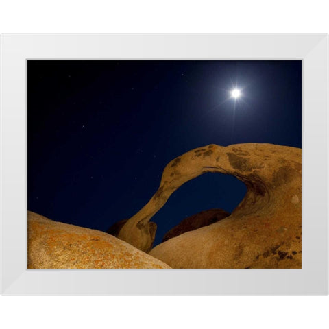 CA, Alabama Hills Moonrise behind Mobius Arch White Modern Wood Framed Art Print by Flaherty, Dennis