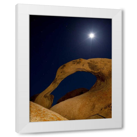 CA, Alabama Hills Moonrise behind Mobius Arch White Modern Wood Framed Art Print by Flaherty, Dennis