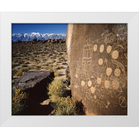 CA, Bishop, Sierra Mts Curvilinear petroglyphs White Modern Wood Framed Art Print by Flaherty, Dennis