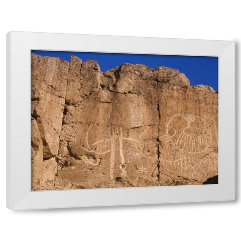 California, Owens Valley, Curvilinear petroglyphs White Modern Wood Framed Art Print by Flaherty, Dennis