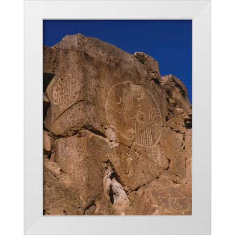 California, Owens Valley, Curvilinear petroglyphs White Modern Wood Framed Art Print by Flaherty, Dennis