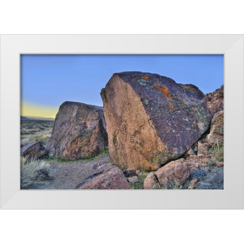 California, Owens Valley, Curvilinear petroglyphs White Modern Wood Framed Art Print by Flaherty, Dennis