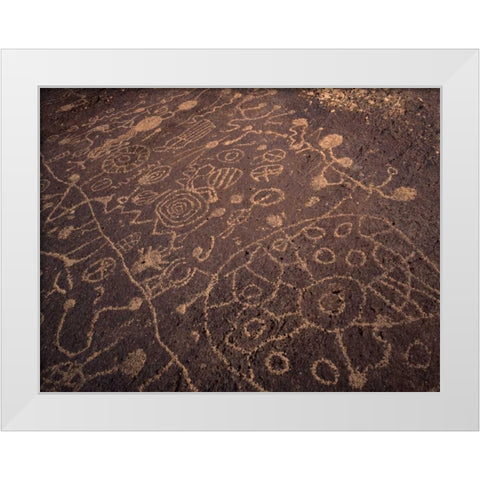 California, Owens Valley, Curvilinear petroglyphs White Modern Wood Framed Art Print by Flaherty, Dennis