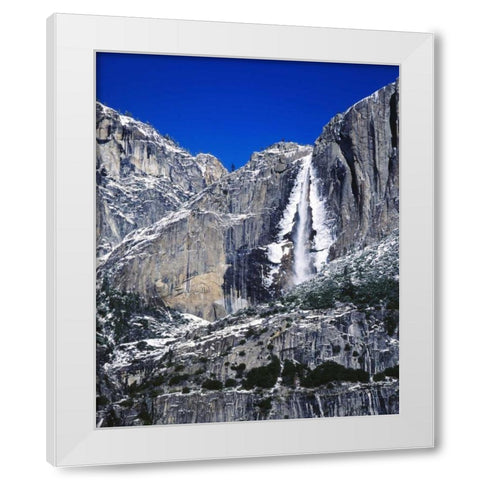 CA, Yosemite Ice-rimmed Upper Yosemite Falls White Modern Wood Framed Art Print by Flaherty, Dennis