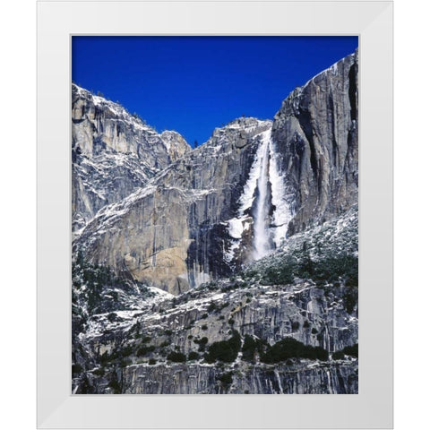 CA, Yosemite Ice-rimmed Upper Yosemite Falls White Modern Wood Framed Art Print by Flaherty, Dennis