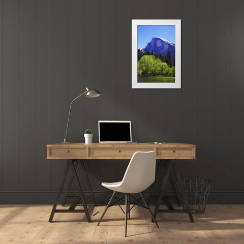 CA, Yosemite Half Dome rock and Merced River White Modern Wood Framed Art Print by Flaherty, Dennis