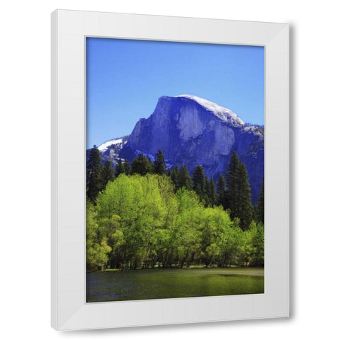 CA, Yosemite Half Dome rock and Merced River White Modern Wood Framed Art Print by Flaherty, Dennis