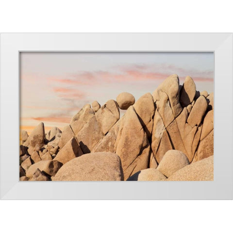 CA, Joshua Tree NP Rock atop boulder formation White Modern Wood Framed Art Print by Paulson, Don