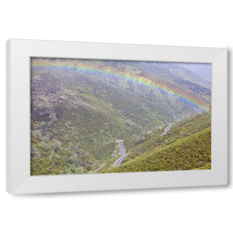 California, Hell Hollow Rainbow over Highway 49 White Modern Wood Framed Art Print by Paulson, Don