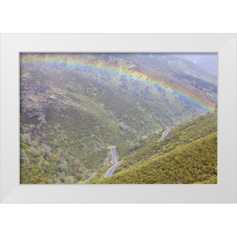 California, Hell Hollow Rainbow over Highway 49 White Modern Wood Framed Art Print by Paulson, Don