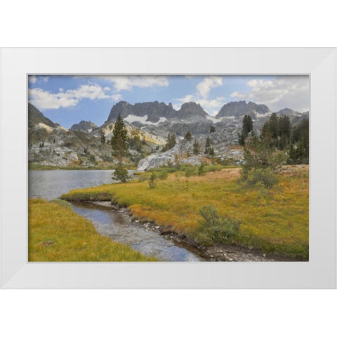 CA, Inyo NF The Minarets and Ediza Lake White Modern Wood Framed Art Print by Paulson, Don