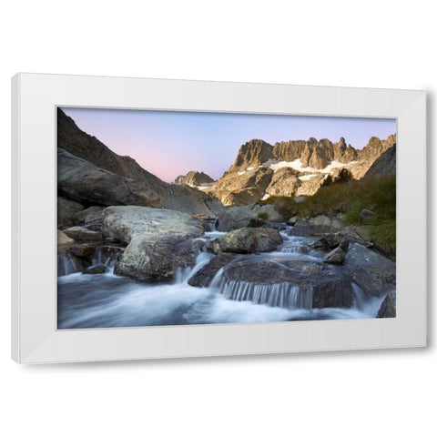 CA, Inyo NF The Minarets and rapids in a stream White Modern Wood Framed Art Print by Paulson, Don