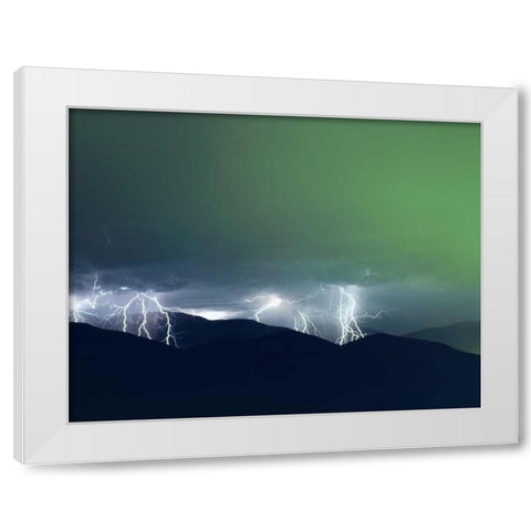 California, San Diego, Lightning over Mt Miguel White Modern Wood Framed Art Print by Talbot Frank, Christopher