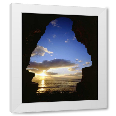 CA, San Diego,  Sunset Cliffs, Sunset thru a cave White Modern Wood Framed Art Print by Talbot Frank, Christopher