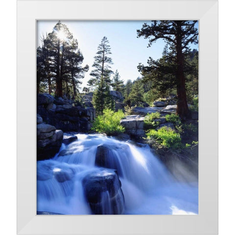 CA, Sierra Nevada A waterfall in the High Sierra White Modern Wood Framed Art Print by Talbot Frank, Christopher