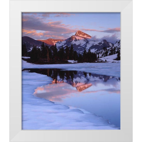 CA, Sierra Nevada Mt Dana at sunset and lake White Modern Wood Framed Art Print by Talbot Frank, Christopher