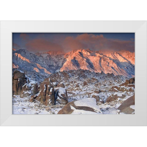CA, Eastern Sierras Sunlight on winter landscape White Modern Wood Framed Art Print by Welling, Dave