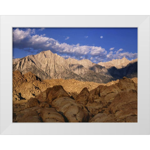 CA, Lone Pine Lone Pine Peak and Mt Whitney White Modern Wood Framed Art Print by Flaherty, Dennis