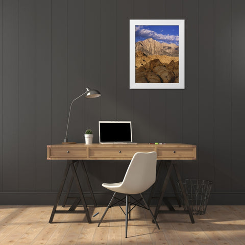 CA, Lone Pine Lone Pine Peak and Mt Whitney White Modern Wood Framed Art Print by Flaherty, Dennis