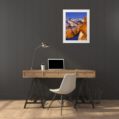 CA, Sierra Nevada Mt Whitney and Lone Pine peak White Modern Wood Framed Art Print by Flaherty, Dennis