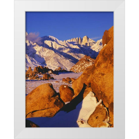CA, Sierra Nevada Mt Whitney and Lone Pine peak White Modern Wood Framed Art Print by Flaherty, Dennis