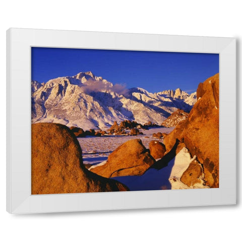 CA, Sierra Nevada Mt Whitney and Lone Pine peak White Modern Wood Framed Art Print by Flaherty, Dennis