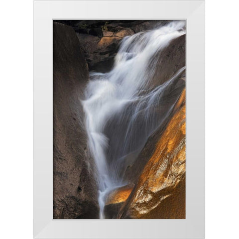 California, Yosemite Stream flowing over rocks White Modern Wood Framed Art Print by Flaherty, Dennis