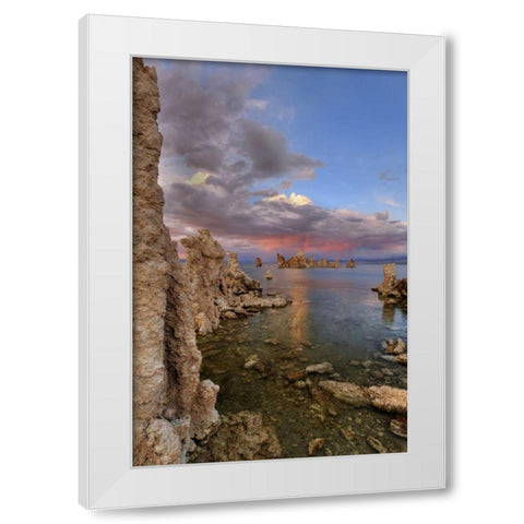 CA Sunset reflection on clouds over Mono lake White Modern Wood Framed Art Print by Flaherty, Dennis