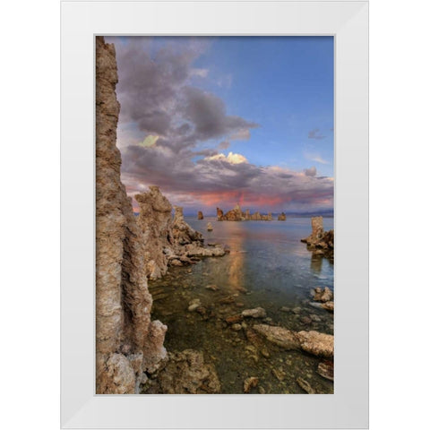 CA Sunset reflection on clouds over Mono lake White Modern Wood Framed Art Print by Flaherty, Dennis