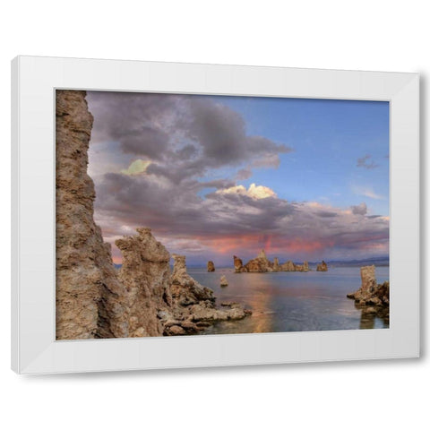 CA Sunset reflection on clouds over Mono lake White Modern Wood Framed Art Print by Flaherty, Dennis