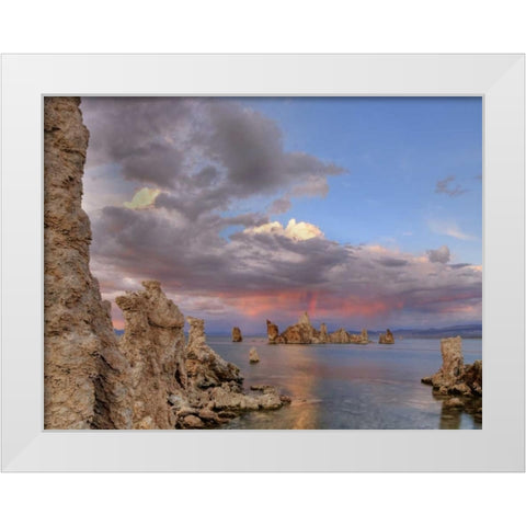 CA Sunset reflection on clouds over Mono lake White Modern Wood Framed Art Print by Flaherty, Dennis