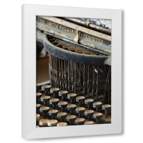 CA, Bodie State Historic Park Old typewriter White Modern Wood Framed Art Print by Flaherty, Dennis