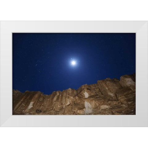 CA, Chalfant Canyon Petroglyph on rock face White Modern Wood Framed Art Print by Flaherty, Dennis