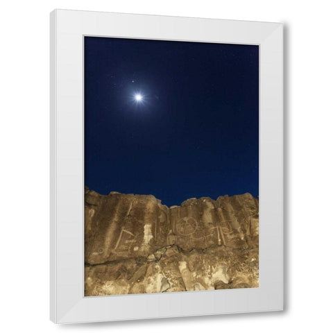 CA, Chalfant Canyon Petroglyph on rock face White Modern Wood Framed Art Print by Flaherty, Dennis