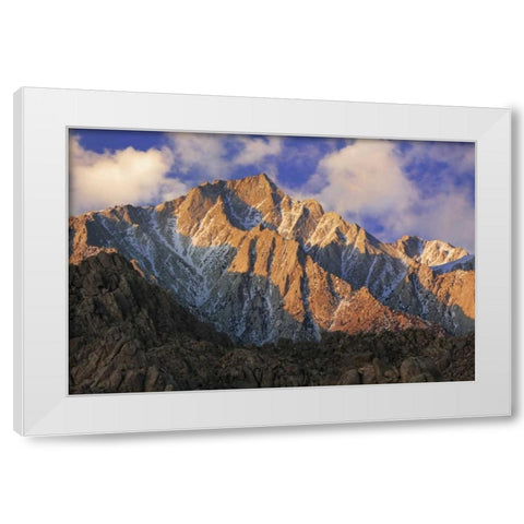 CA, Sunrise on Mt Whitney view from Alabama Hills White Modern Wood Framed Art Print by Flaherty, Dennis