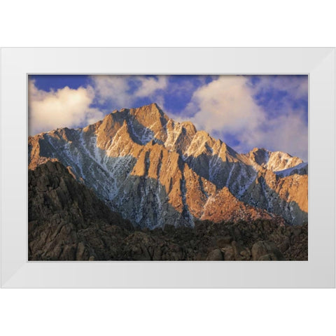 CA, Sunrise on Mt Whitney view from Alabama Hills White Modern Wood Framed Art Print by Flaherty, Dennis