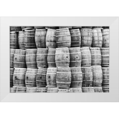 CA, San Luis Obispo Co, Stack of wine barrels White Modern Wood Framed Art Print by Flaherty, Dennis