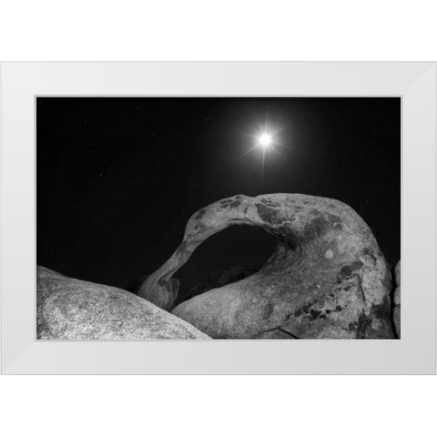 CA, Sierra Nevada Moonrise in the Alabama Hills White Modern Wood Framed Art Print by Flaherty, Dennis