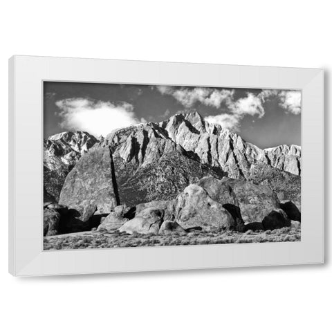 CA, Sierras Alabama Hills and Lone Pine Peak White Modern Wood Framed Art Print by Flaherty, Dennis