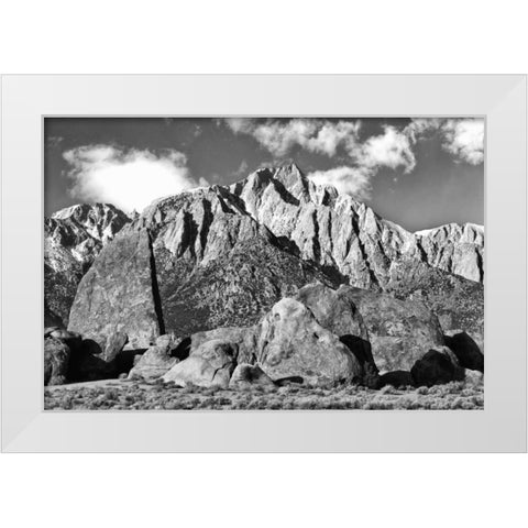 CA, Sierras Alabama Hills and Lone Pine Peak White Modern Wood Framed Art Print by Flaherty, Dennis