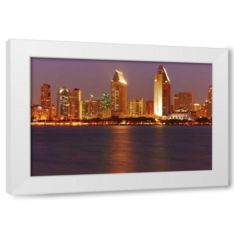 CA, San Diego Downtown skyline from the harbor White Modern Wood Framed Art Print by Ross, Steve