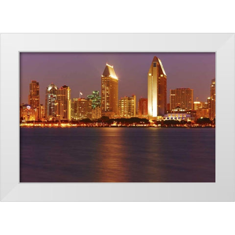 CA, San Diego Downtown skyline from the harbor White Modern Wood Framed Art Print by Ross, Steve